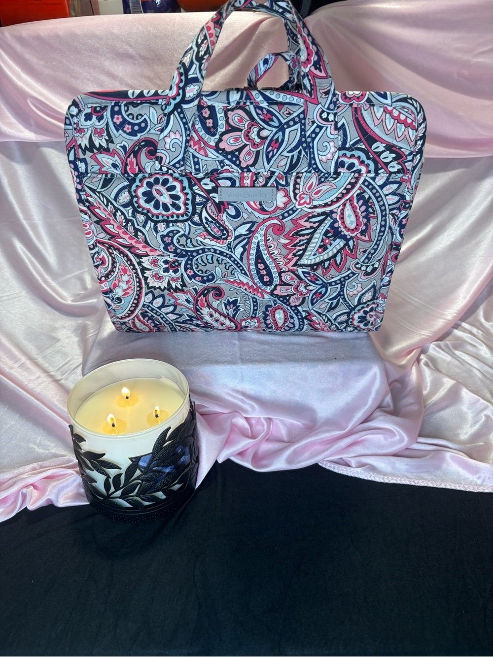 Vera Bradley Quilted Laptop Bag in Pink and Navy Paisley